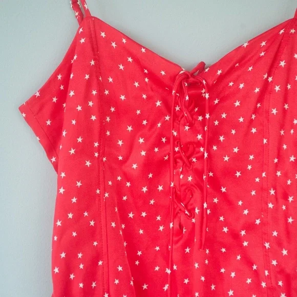 NWT Zara Red & White Star Print Satin Lace Up Bodysuit - Picture 9 of 13